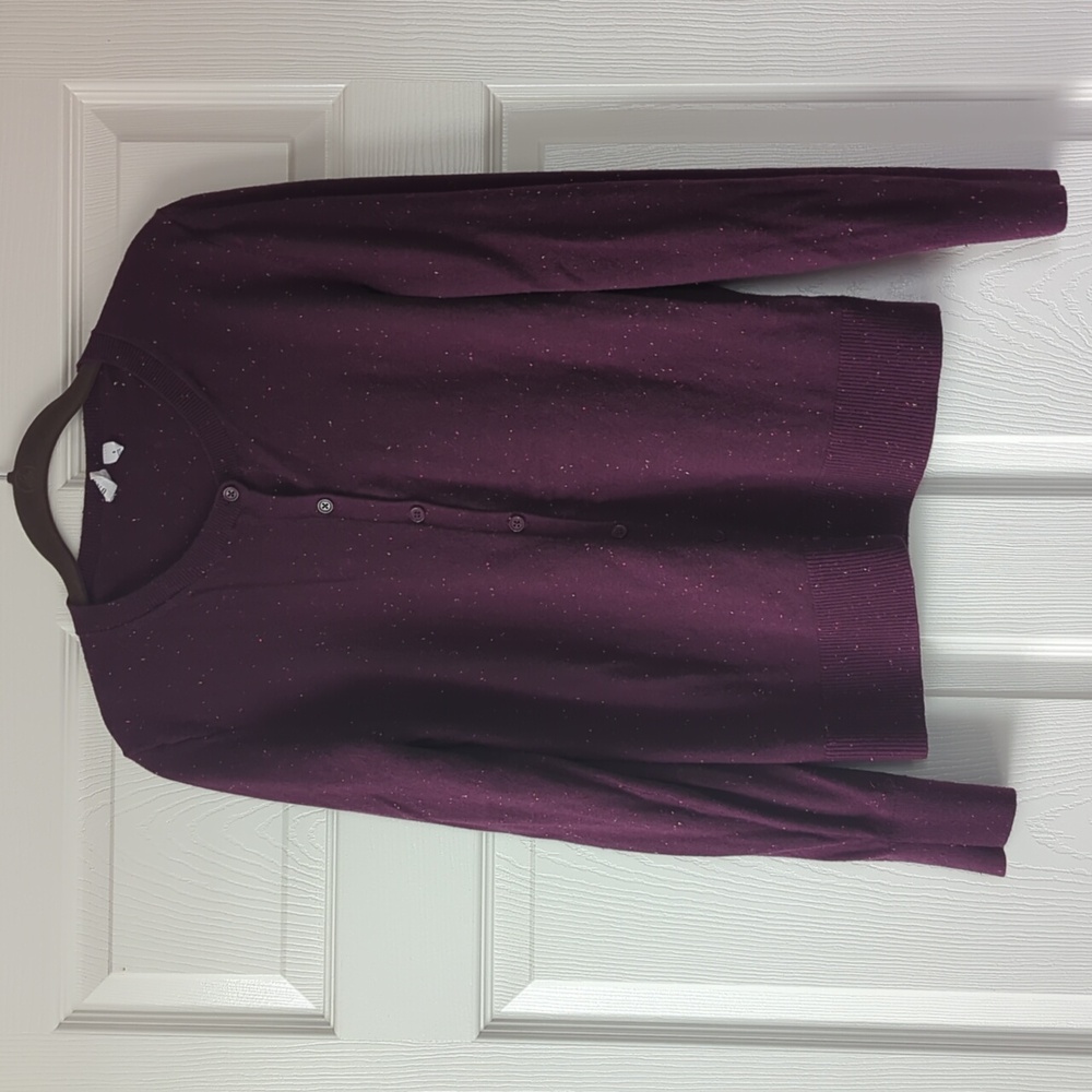 Gap Women's Purple Plum Speckled Cardigan Sweater Cotton Blend - Picture 2 of 8
